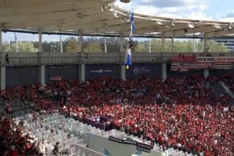 Le parachutiste coincé sur le toit du Stadium de Toulouse... avec le ballon